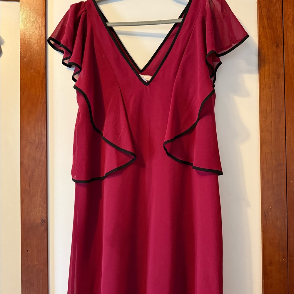 Elegant Burgundy Dress with Black Trim